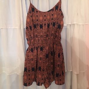 Orange/Navy Tribal Pattern Spaghetti Strap Romper